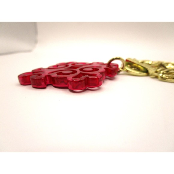 ZENZII Scrolling Heart Fuchsia Acrylic Pendant Necklace Convertible Toggle Chain - Picture 4 of 6